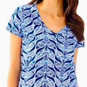 Lilly Pulitzer Etta V Neck Mermaid Tail Tee Shirt Size M